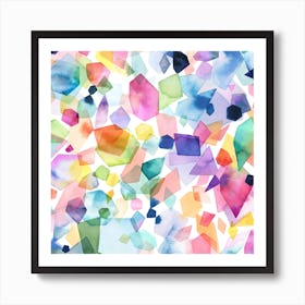 Colorful Watercolor Crystals And Gems Square Art Print
