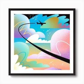 Sunset Sky With Clouds And Airplane Art Print