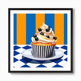 Cupcake Blue Checkerboard 5 Art Print