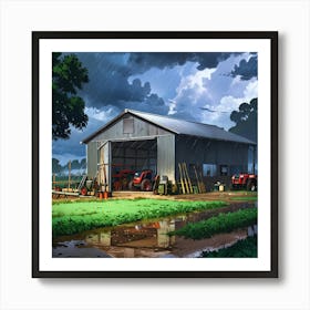 Barn In The Rain Art Print