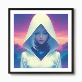 Girl In A White Hoodie Art Print