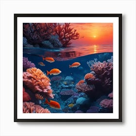 Coral Reef At Sunset Art Print