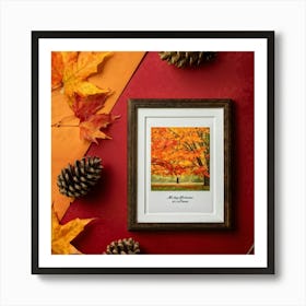 An Autumnal Scene Captured In Ultra Realistic Detail Showcases A Leaf Of Vibrant Orange Hue Profoun (7) Art Print