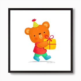 Teddy Bear With Birthday Gift Art Print