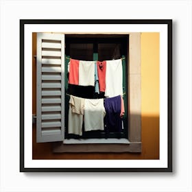 Clothes Hanging In A Window 1 Art Print