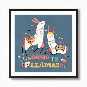 Llama With Cactus Como Te Llamas Square Art Print