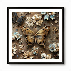 Butterflies And Flowers 1 Art Print