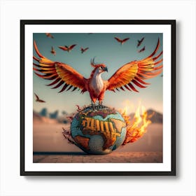 Bird On A Globe Art Print