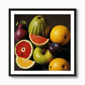 Fruits On A Black Background Art Print