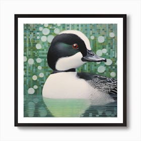 Ohara Koson Inspired Bird Painting Bufflehead 2 Square Art Print