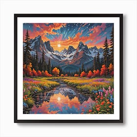 Sunset In The Mountains 5 Art Print