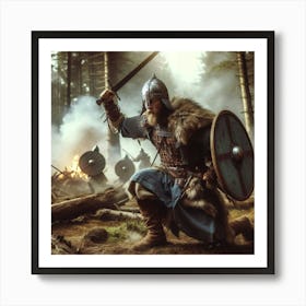 Viking Warrior In The Forest Art Print