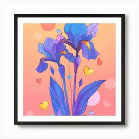 Iris Flowers With Hearts Art Print