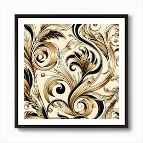 Gold And Black Floral Pattern 1 Art Print