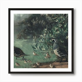 Quail With Chicks Art Print