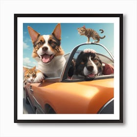 Pets In A Car Art Print