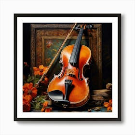 High Quality Highly Detailed Close Up Of A Bohemian Style Oil Painting Of A Violin Perfect For Art 457420225 3 Art Print