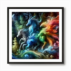 Unicorns In The Forest Art Print