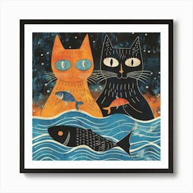 Cats In The Water Art Print