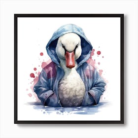 Watercolour Cartoon Swan In A Hoodie 3 Art Print