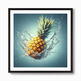 A Pineapple with Water Splash Art Print