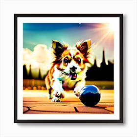 Dog Playing With Ball Art Print