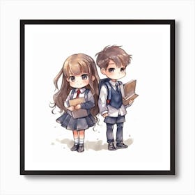 Anime School Boy And Girl Art Print