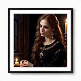 Girl With A Candle Art Print