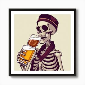 Skeleton Drinking Beer 8 Art Print