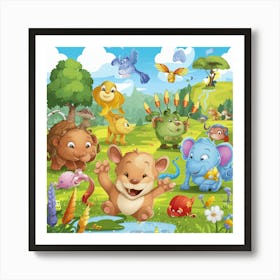 Cartoon Animals In The Forest 2 Art Print