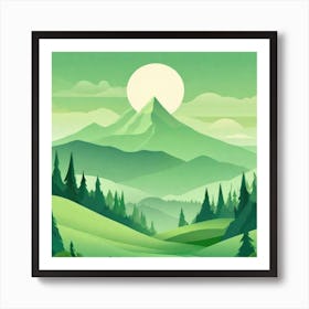 Misty mountains background in green tone 108 Art Print