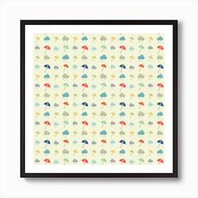 Clouds And Umbrellas Seasons Pattern Art Print