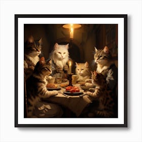 Cats At The Dinner Table Art Print