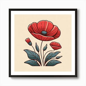 Large red poppy flower, Vector art 4 Art Print