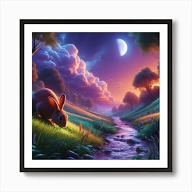 Rabbit Eating Grass Realistic Hd 4 Art Print