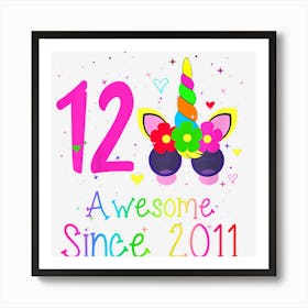 Kids 12 Years Old Gifts Awesome 2011 12th Birthday Unicorn Face Art Print