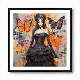 Gothic Girl With Butterflies Art Print