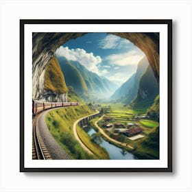 Train In The Cave Panoramic Wall Art Print Art Print