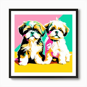 Shih Tzu Pups, This Contemporary art brings POP Art and Flat Vector Art Together, Colorful Art, Animal Art, Home Decor, Kids Room Decor, Puppy Bank - 110th Art Print
