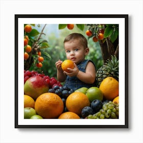 Baby Eating Fruit Art Print