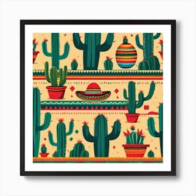 Mexican Cactus Pattern 9 Art Print