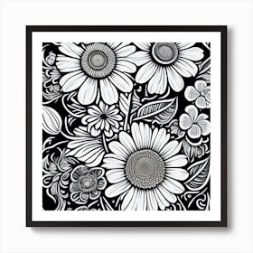 Black And White Flowers 1 Art Print