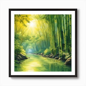 A Stream In A Bamboo Forest At Sun Rise Square Composition 375 Art Print