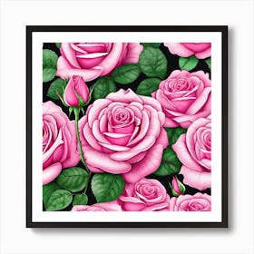 Pink Roses Seamless Pattern 8 Art Print