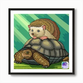 Hedgehog On A Turtle Art Print