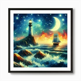 Lighthouse At Night 10 Art Print