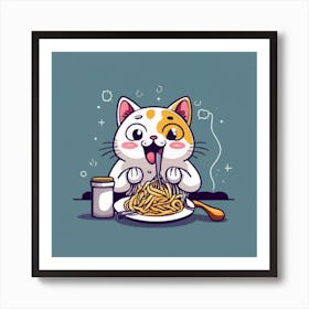 Cat Eating Spaghetti Art Print