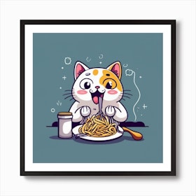 Kawaii Cat Eating Spaghetti' Sticker