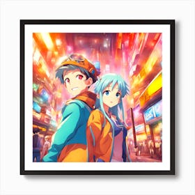Hanging Out in Anime City Art Print