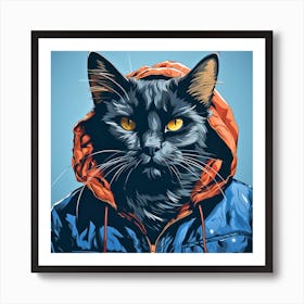 Black Cat In Hoodie Art Print